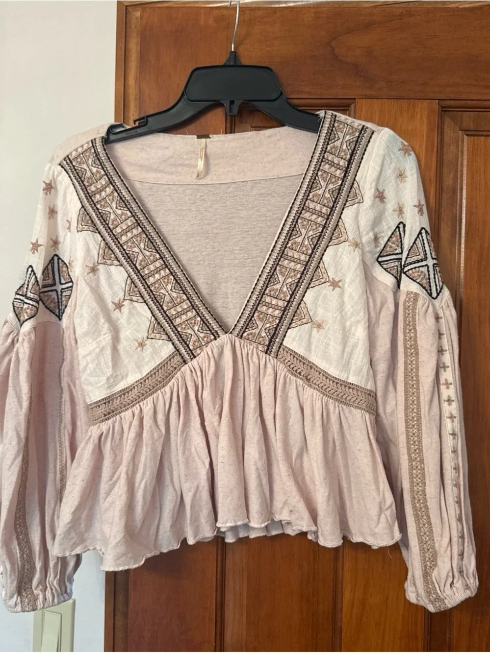 Boho Embroidered V neck blouse